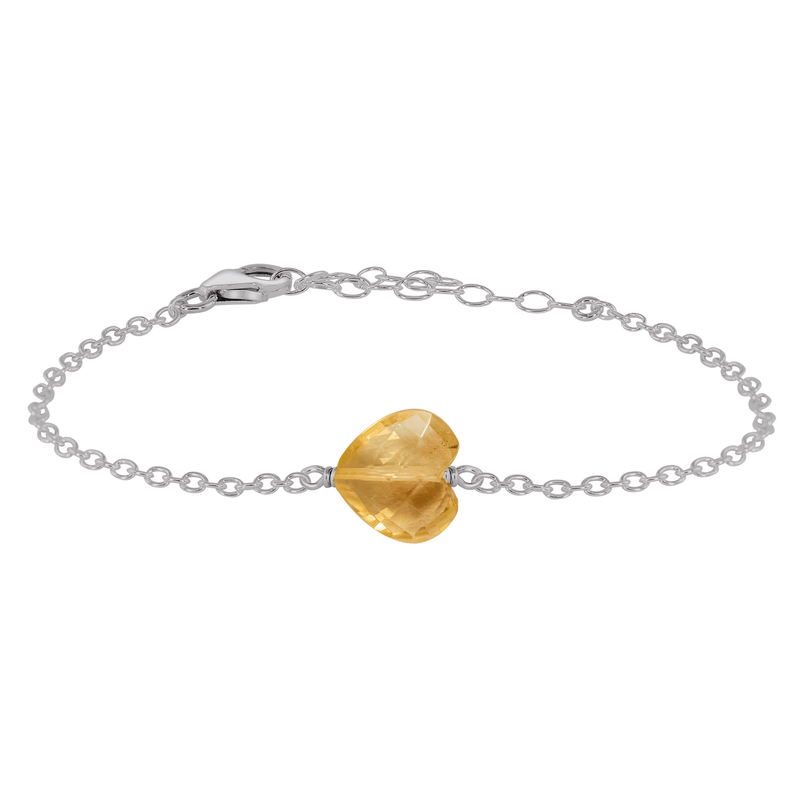 Citrine Crystal Heart Bracelet - Citrine Crystal Heart Bracelet - Stainless Steel - Luna Tide Handmade Crystal Jewellery