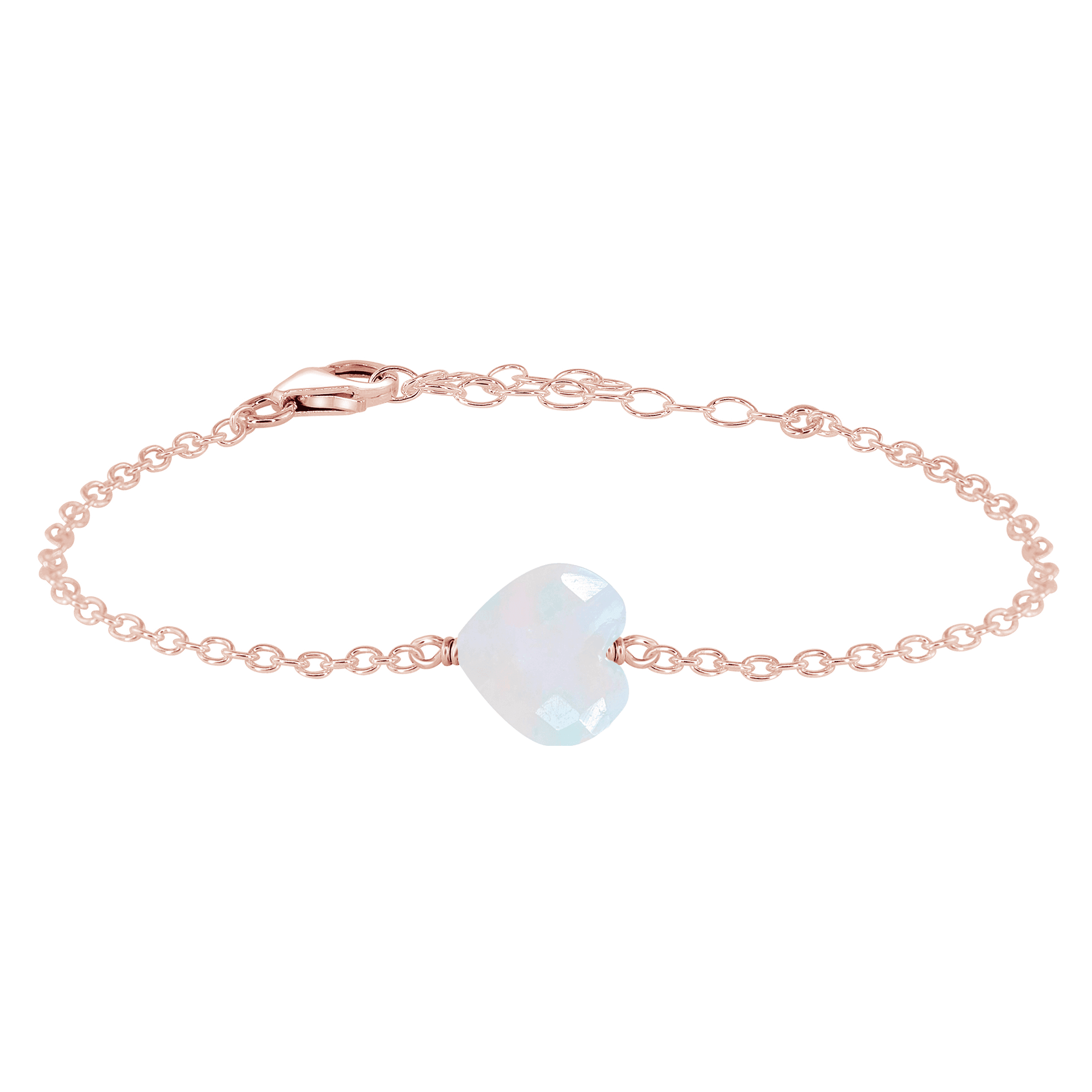 Rainbow Moonstone Crystal Heart Bracelet - Rainbow Moonstone Crystal Heart Bracelet - 14k Rose Gold Fill - Luna Tide Handmade Crystal Jewellery