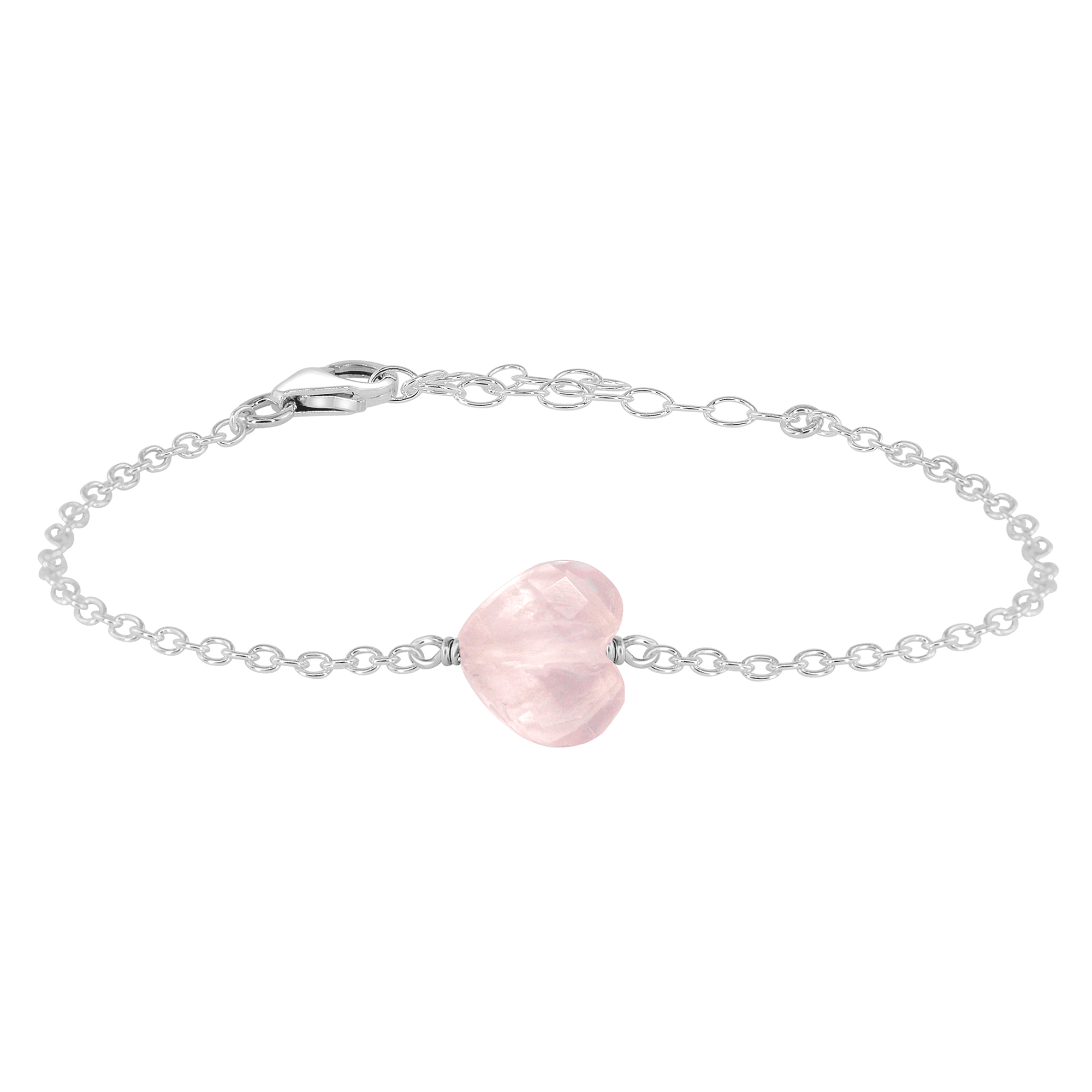 Rose Quartz Crystal Heart Bracelet - Rose Quartz Crystal Heart Bracelet - Sterling Silver - Luna Tide Handmade Crystal Jewellery