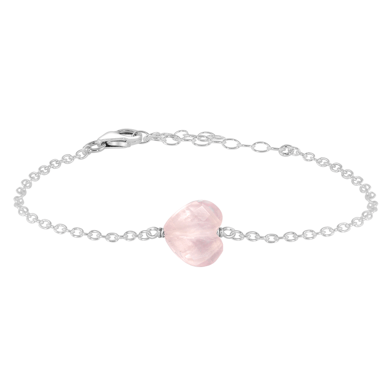 Rose Quartz Crystal Heart Bracelet - Rose Quartz Crystal Heart Bracelet - Sterling Silver - Luna Tide Handmade Crystal Jewellery
