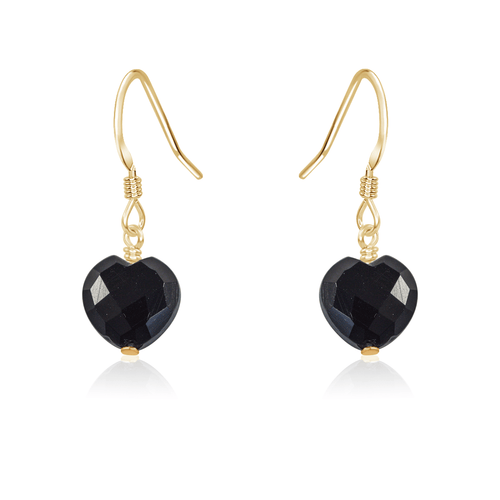 Black Onyx Crystal Heart Dangle Earrings - Black Onyx Crystal Heart Dangle Earrings - 14k Gold Fill - Luna Tide Handmade Crystal Jewellery