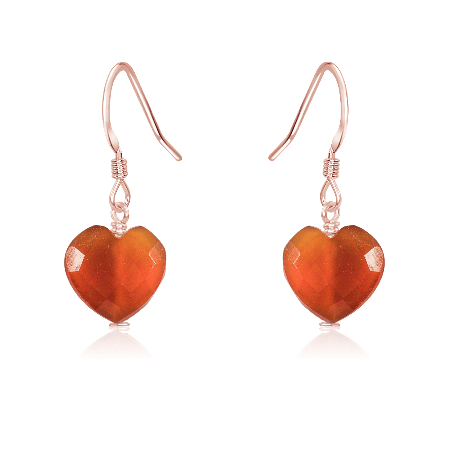 Carnelian Crystal Heart Dangle Earrings - Carnelian Crystal Heart Dangle Earrings - 14k Rose Gold Fill - Luna Tide Handmade Crystal Jewellery