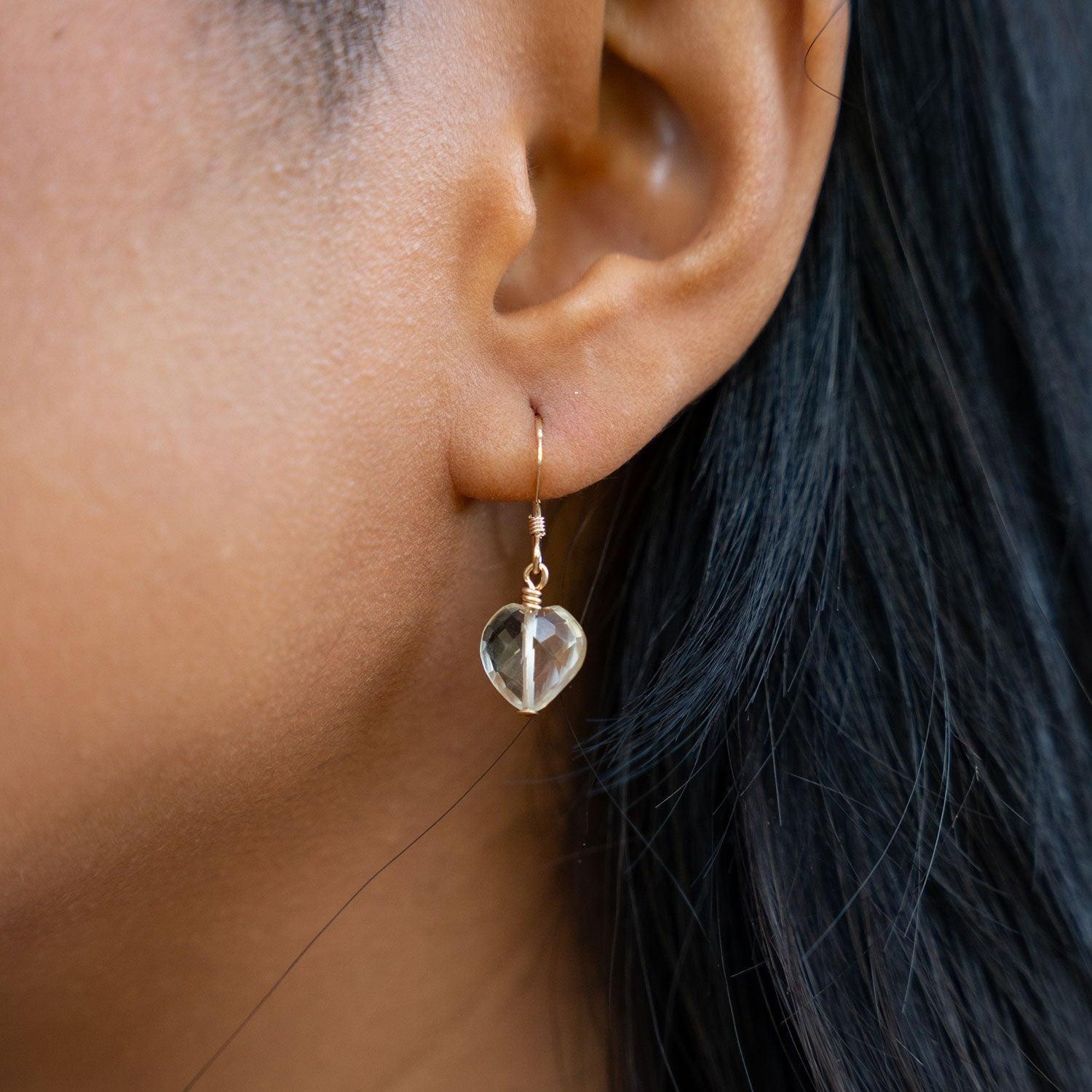 Custom Crystal Heart Dangle Earrings - Custom Crystal Heart Dangle Earrings - Sterling Silver - Luna Tide Handmade Crystal Jewellery