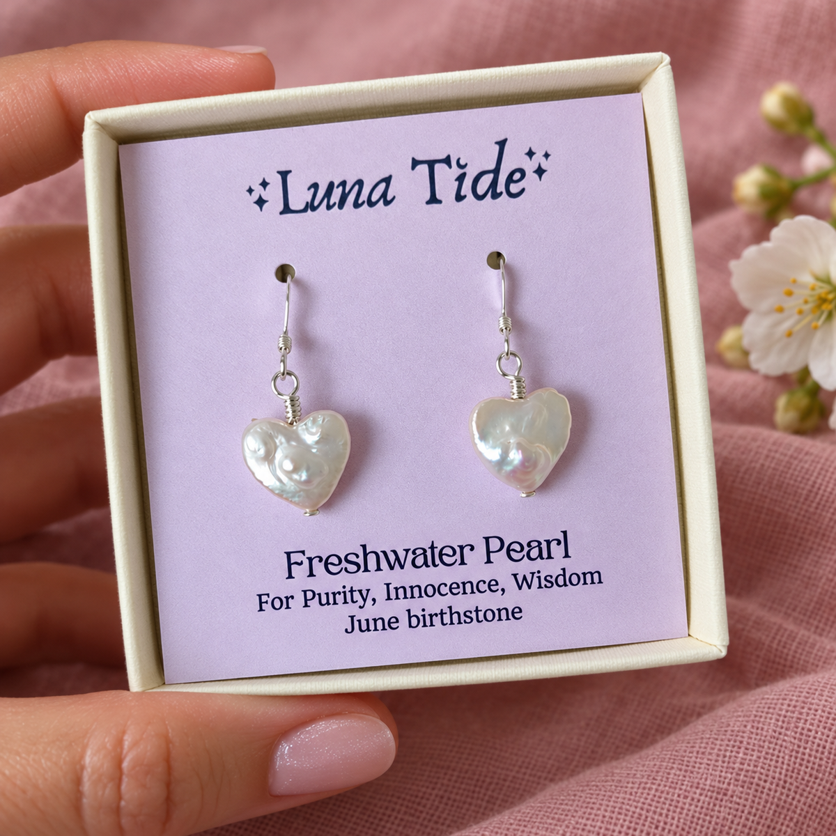 Freshwater Pearl Heart Dangle Earrings
