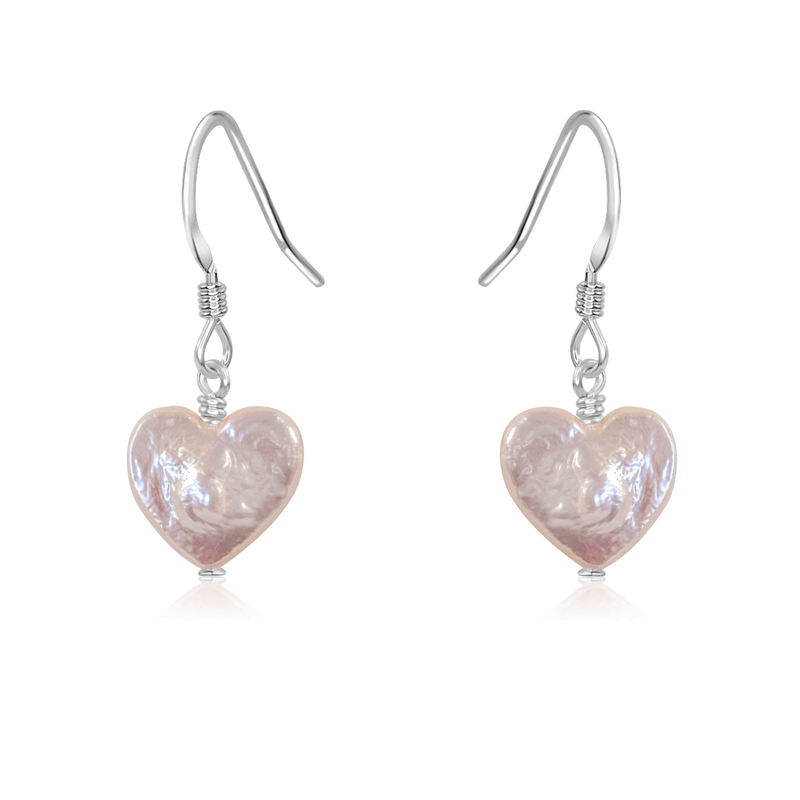 Freshwater Pearl Heart Dangle Earrings - Freshwater Pearl Heart Dangle Earrings - Sterling Silver - Luna Tide Handmade Crystal Jewellery