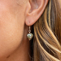 Pyrite Crystal Heart Dangle Earrings