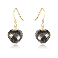 Pyrite Crystal Heart Dangle Earrings