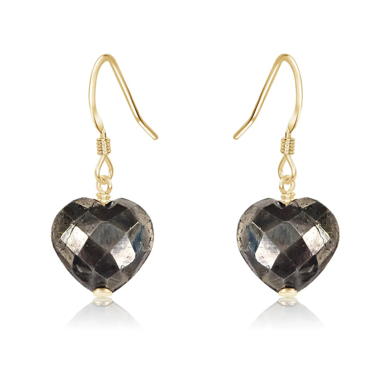 Pyrite Crystal Heart Dangle Earrings