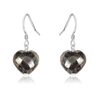 Pyrite Crystal Heart Dangle Earrings