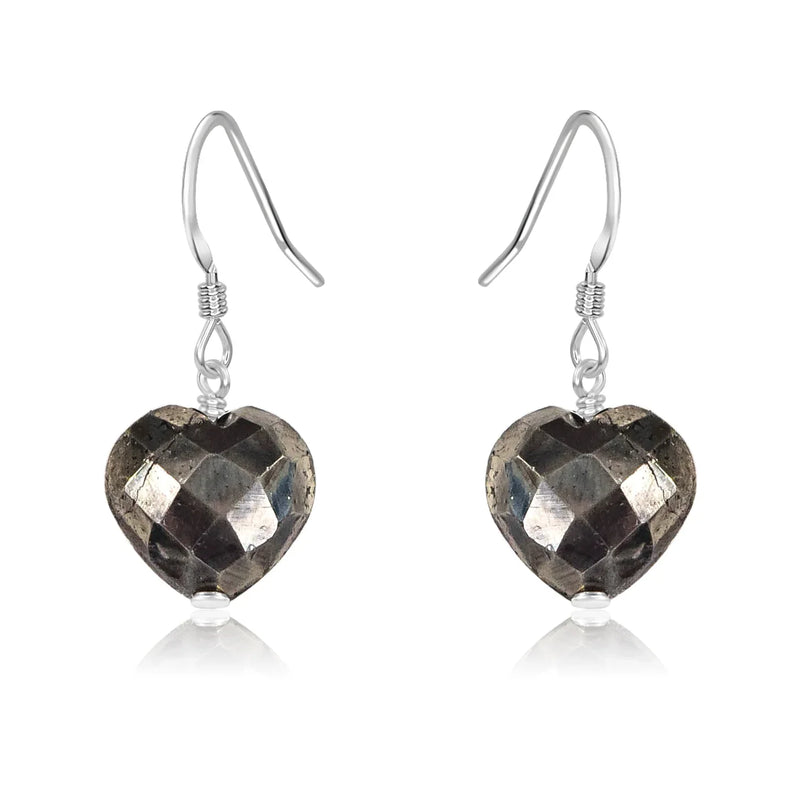 Pyrite Crystal Heart Dangle Earrings