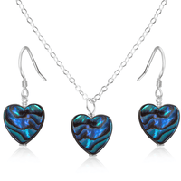 Abalone Shell Heart Jewellery Set - Abalone Shell Heart Jewellery Set - Sterling Silver / Cable / Necklace & Earrings - Luna Tide Handmade Crystal Jewellery