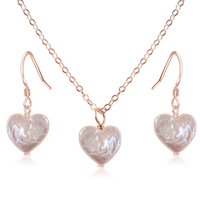 Freshwater Pearl Heart Jewellery Set - Freshwater Pearl Heart Jewellery Set - 14k Rose Gold Fill / Cable / Necklace & Earrings - Luna Tide Handmade Crystal Jewellery