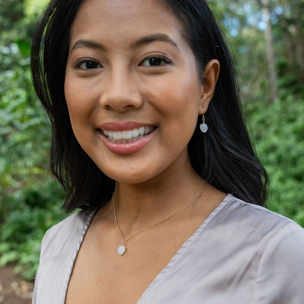 Rainbow Moonstone Crystal Heart Jewellery Set - Rainbow Moonstone Crystal Heart Jewellery Set - 14k Gold Fill / Cable / Necklace & Earrings & Bracelet - Luna Tide Handmade Crystal Jewellery