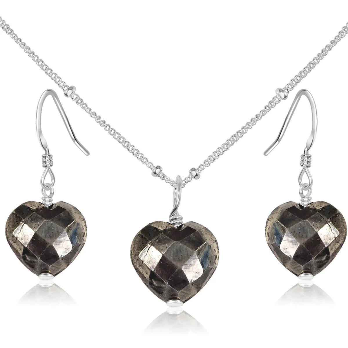 Pyrite Crystal Heart Jewellery Set