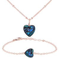 Abalone Shell Heart Jewellery Set - Abalone Shell Heart Jewellery Set - 14k Rose Gold Fill / Satellite / Necklace & Bracelet - Luna Tide Handmade Crystal Jewellery