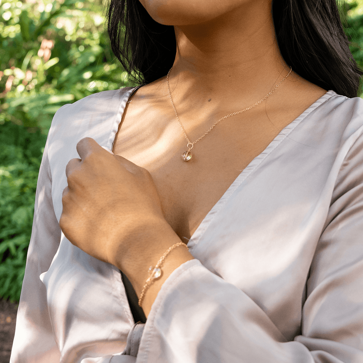 Citrine Crystal Heart Jewellery Set - Citrine Crystal Heart Jewellery Set - 14k Gold Fill / Cable / Necklace & Earrings & Bracelet - Luna Tide Handmade Crystal Jewellery