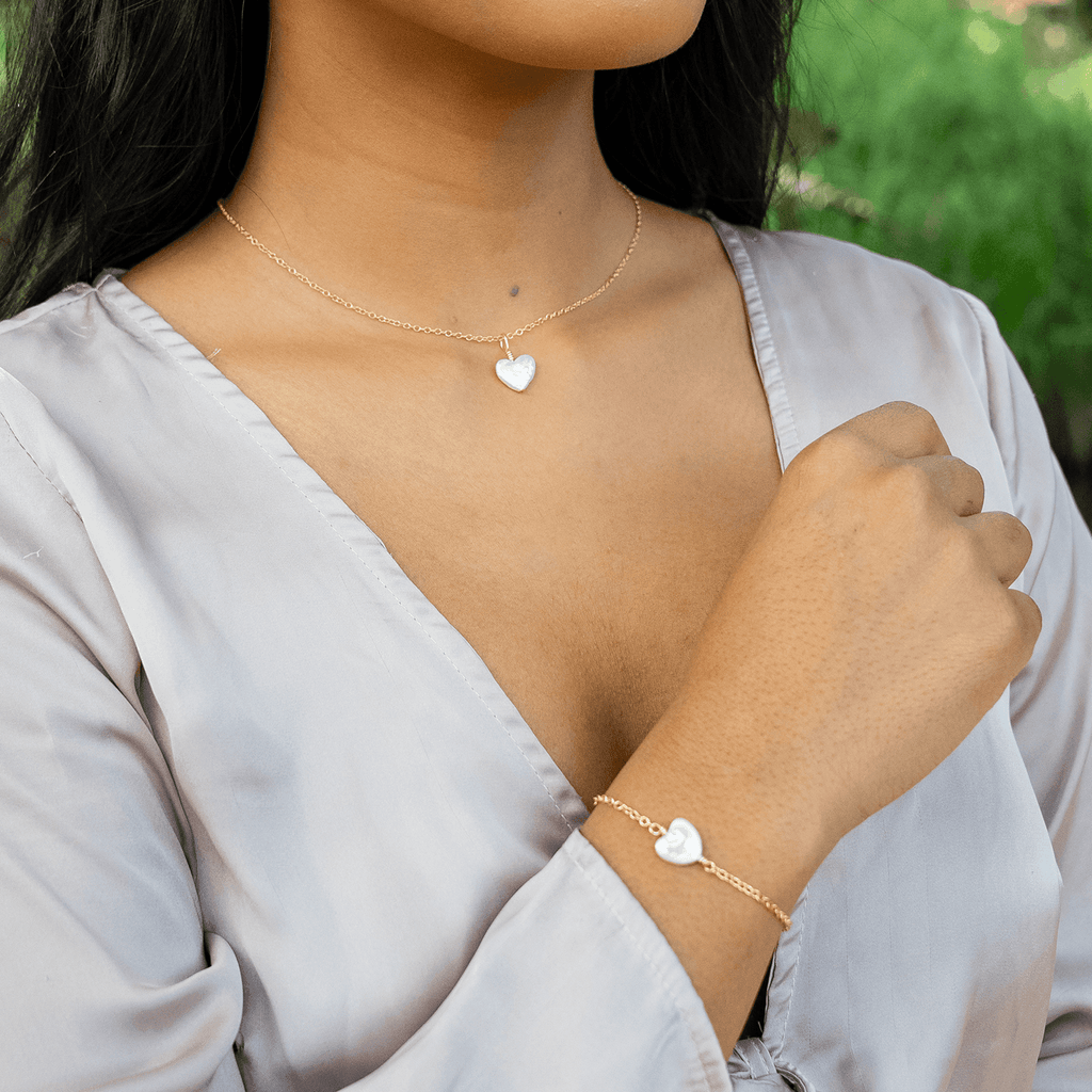 Freshwater Pearl Heart Jewellery Set - Freshwater Pearl Heart Jewellery Set - 14k Gold Fill / Cable / Necklace & Earrings & Bracelet - Luna Tide Handmade Crystal Jewellery