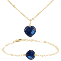 Lapis Lazuli Crystal Heart Jewellery Set - Lapis Lazuli Crystal Heart Jewellery Set - 14k Gold Fill / Satellite / Necklace & Bracelet - Luna Tide Handmade Crystal Jewellery