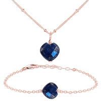 Lapis Lazuli Crystal Heart Jewellery Set - Lapis Lazuli Crystal Heart Jewellery Set - 14k Rose Gold Fill / Satellite / Necklace & Bracelet - Luna Tide Handmade Crystal Jewellery