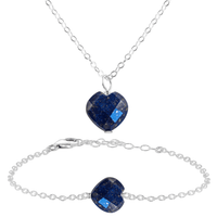 Lapis Lazuli Crystal Heart Jewellery Set - Lapis Lazuli Crystal Heart Jewellery Set - Sterling Silver / Cable / Necklace & Bracelet - Luna Tide Handmade Crystal Jewellery