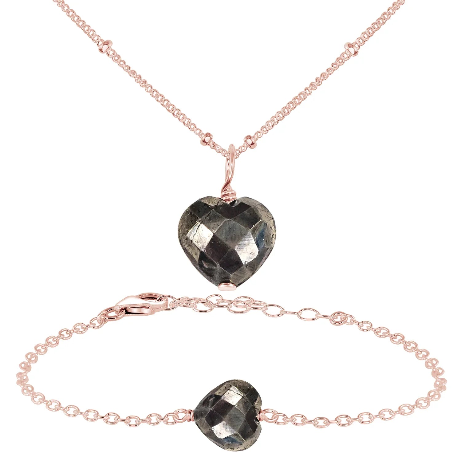 Pyrite Crystal Heart Jewellery Set
