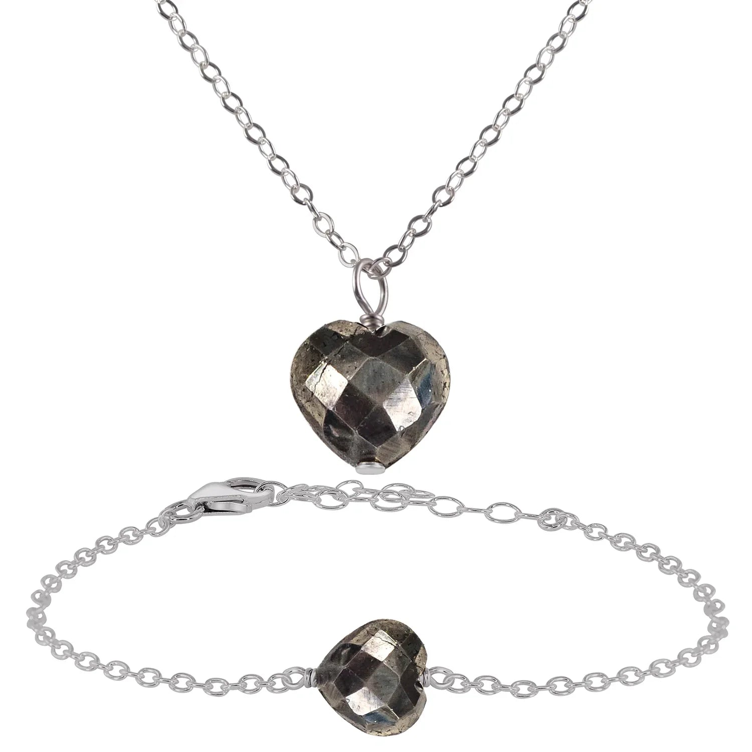 Pyrite Crystal Heart Jewellery Set