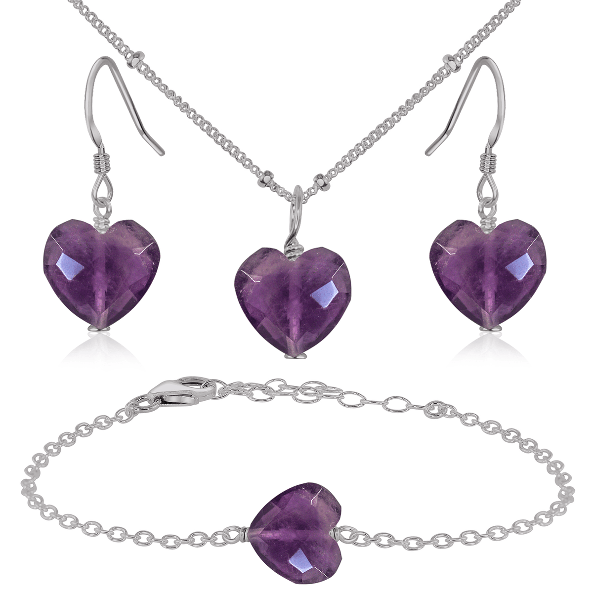 Amethyst Crystal Heart Jewellery Set Luna Tide - Main Image
