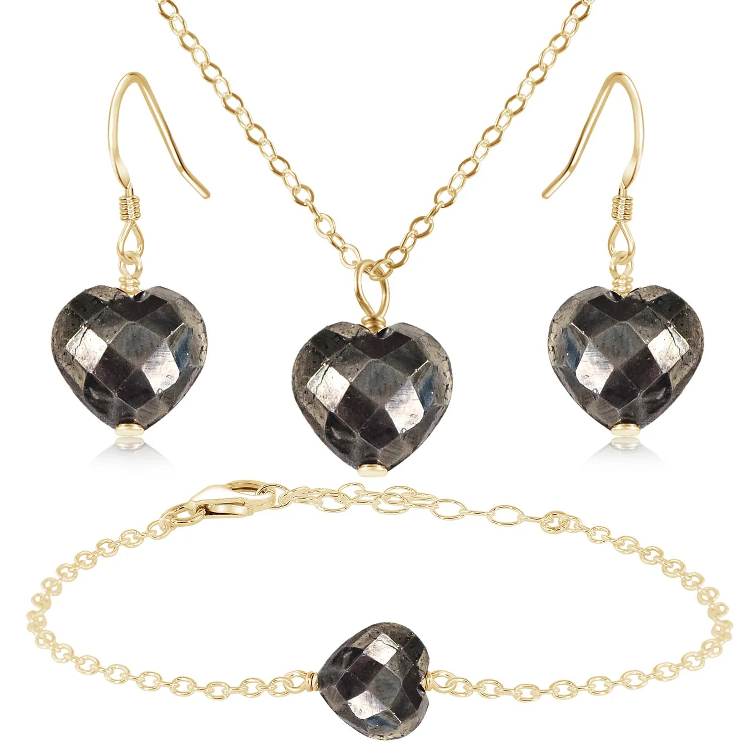 Pyrite Crystal Heart Jewellery Set