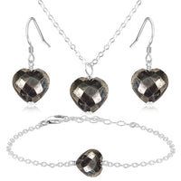 Pyrite Crystal Heart Jewellery Set