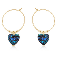 Abalone Shell Heart Dangle Hoop Earrings - Abalone Shell Heart Dangle Hoop Earrings - 14k Gold Fill - Luna Tide Handmade Crystal Jewellery