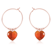 Carnelian Crystal Heart Dangle Hoop Earrings - Carnelian Crystal Heart Dangle Hoop Earrings - Sterling Silver - Luna Tide Handmade Crystal Jewellery