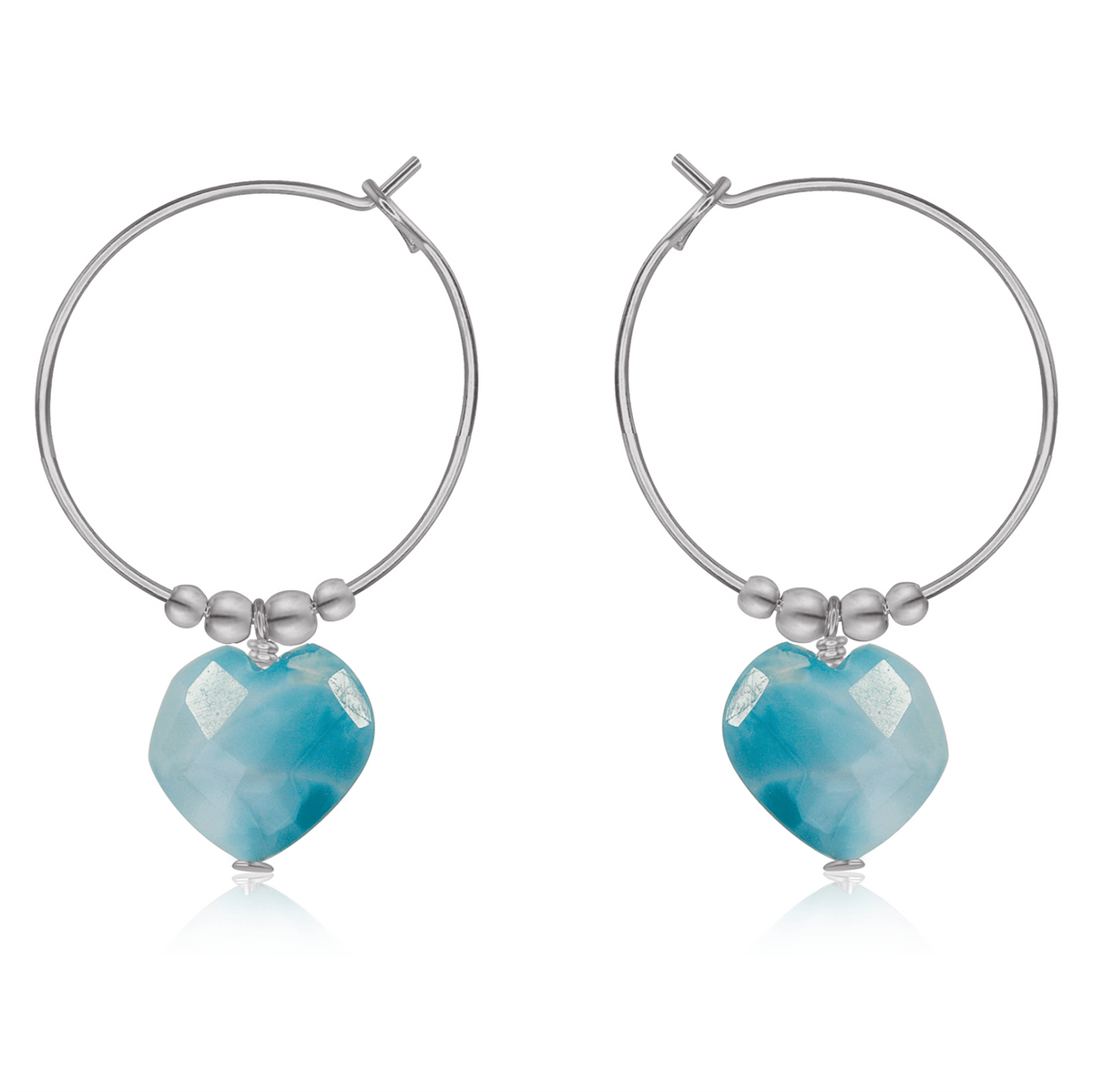 Larimar Crystal Heart Dangle Hoop Earrings - Larimar Crystal Heart Dangle Hoop Earrings - Stainless Steel - Luna Tide Handmade Crystal Jewellery