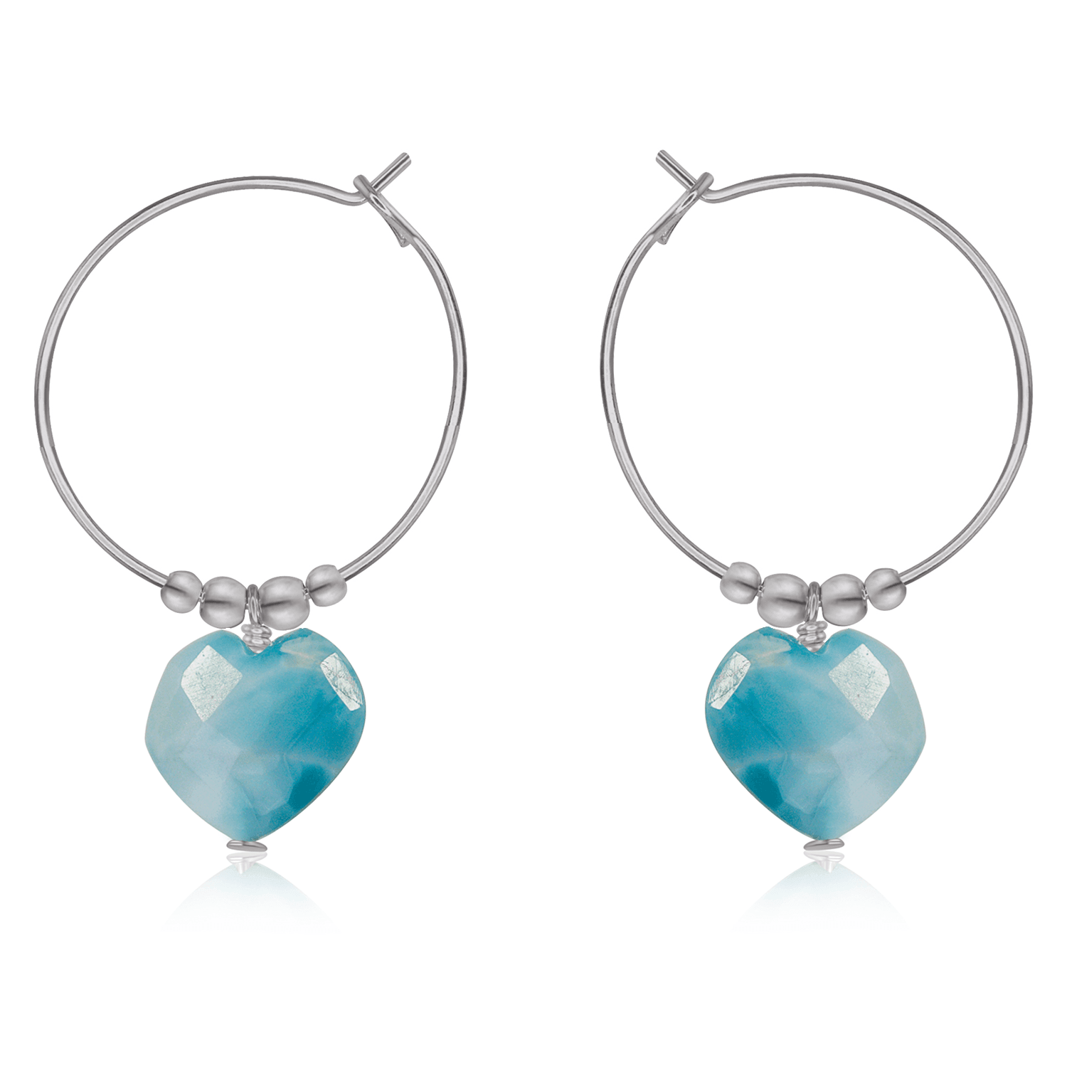 Larimar Crystal Heart Dangle Hoop Earrings - Larimar Crystal Heart Dangle Hoop Earrings - Stainless Steel - Luna Tide Handmade Crystal Jewellery