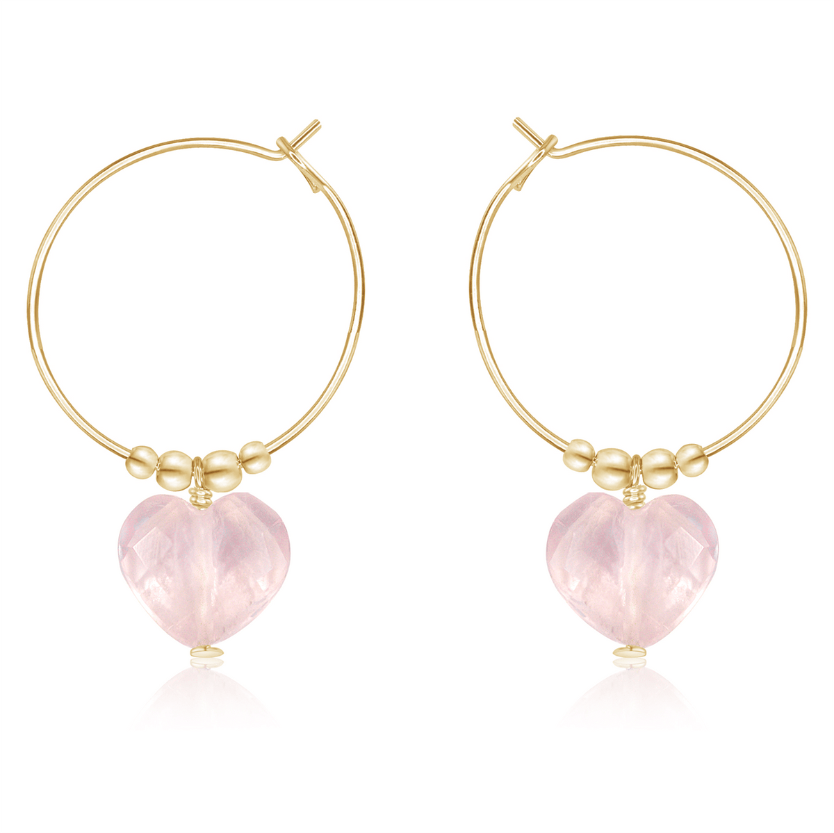 Rose Quartz Crystal Heart Dangle Hoop Earrings - Rose Quartz Crystal Heart Dangle Hoop Earrings - 14k Gold Fill - Luna Tide Handmade Crystal Jewellery