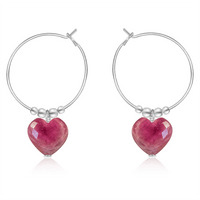 Ruby Crystal Heart Dangle Hoop Earrings - Ruby Crystal Heart Dangle Hoop Earrings - Sterling Silver - Luna Tide Handmade Crystal Jewellery