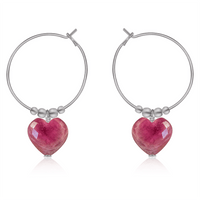 Ruby Crystal Heart Dangle Hoop Earrings - Ruby Crystal Heart Dangle Hoop Earrings - Stainless Steel - Luna Tide Handmade Crystal Jewellery