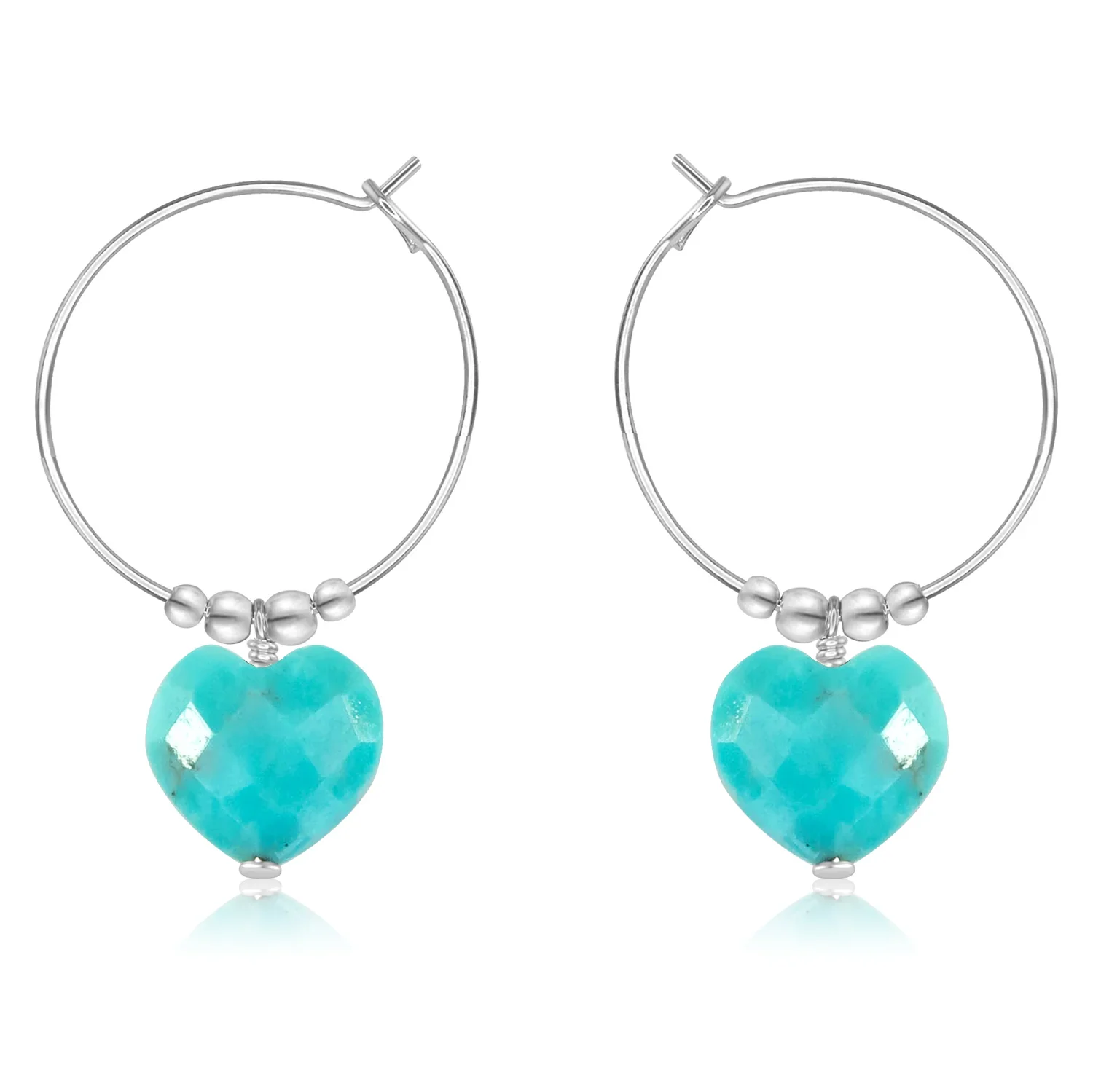 Turquoise Crystal Heart Dangle Hoop Earrings