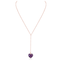 Amethyst Crystal Heart Lariat Necklace - Amethyst Crystal Heart Lariat Necklace - 14k Rose Gold Fill - Luna Tide Handmade Crystal Jewellery