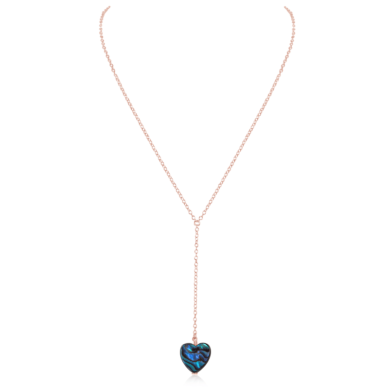 Abalone Shell Heart Lariat Necklace - Abalone Shell Heart Lariat Necklace - 14k Rose Gold Fill - Luna Tide Handmade Crystal Jewellery
