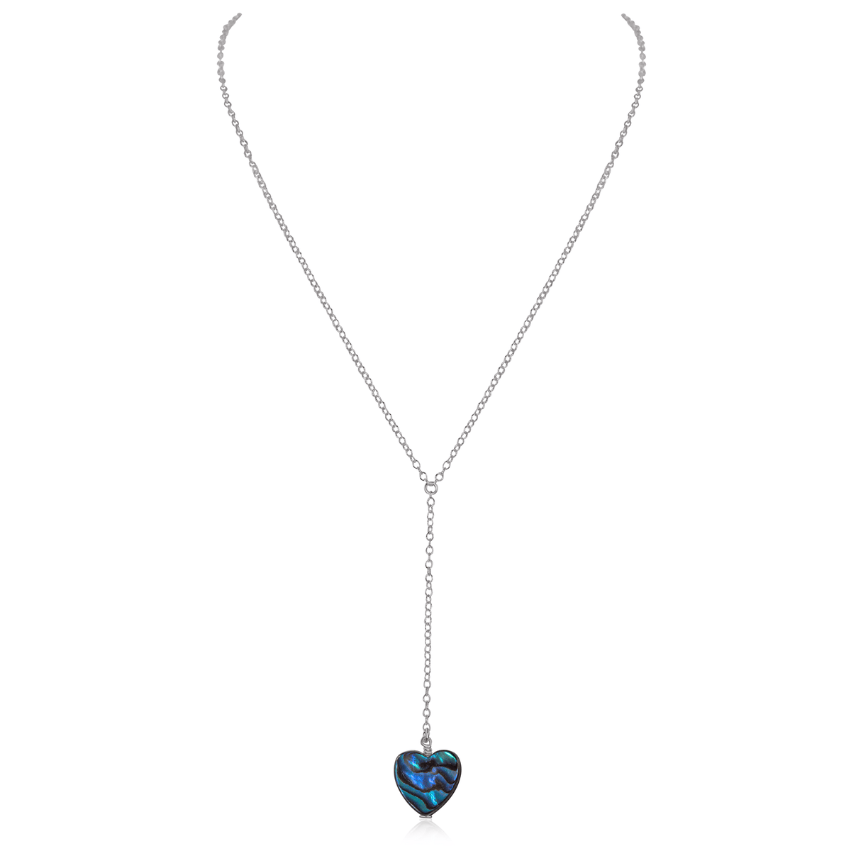 Abalone Shell Heart Lariat Necklace - Abalone Shell Heart Lariat Necklace - Stainless Steel - Luna Tide Handmade Crystal Jewellery