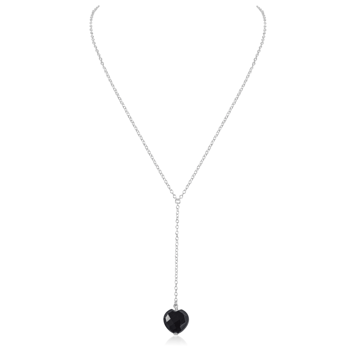 Black Onyx Crystal Heart Lariat Necklace - Black Onyx Crystal Heart Lariat Necklace - Sterling Silver - Luna Tide Handmade Crystal Jewellery