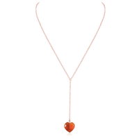Carnelian Crystal Heart Lariat Necklace - Carnelian Crystal Heart Lariat Necklace - 14k Rose Gold Fill - Luna Tide Handmade Crystal Jewellery