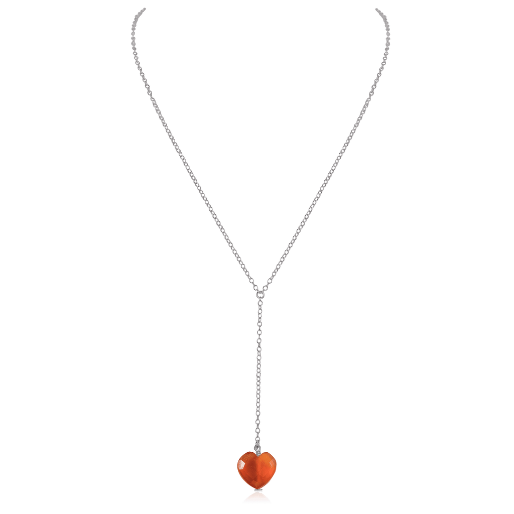 Carnelian Crystal Heart Lariat Necklace - Carnelian Crystal Heart Lariat Necklace - Stainless Steel - Luna Tide Handmade Crystal Jewellery