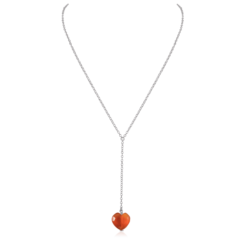Carnelian Crystal Heart Lariat Necklace - Carnelian Crystal Heart Lariat Necklace - Stainless Steel - Luna Tide Handmade Crystal Jewellery