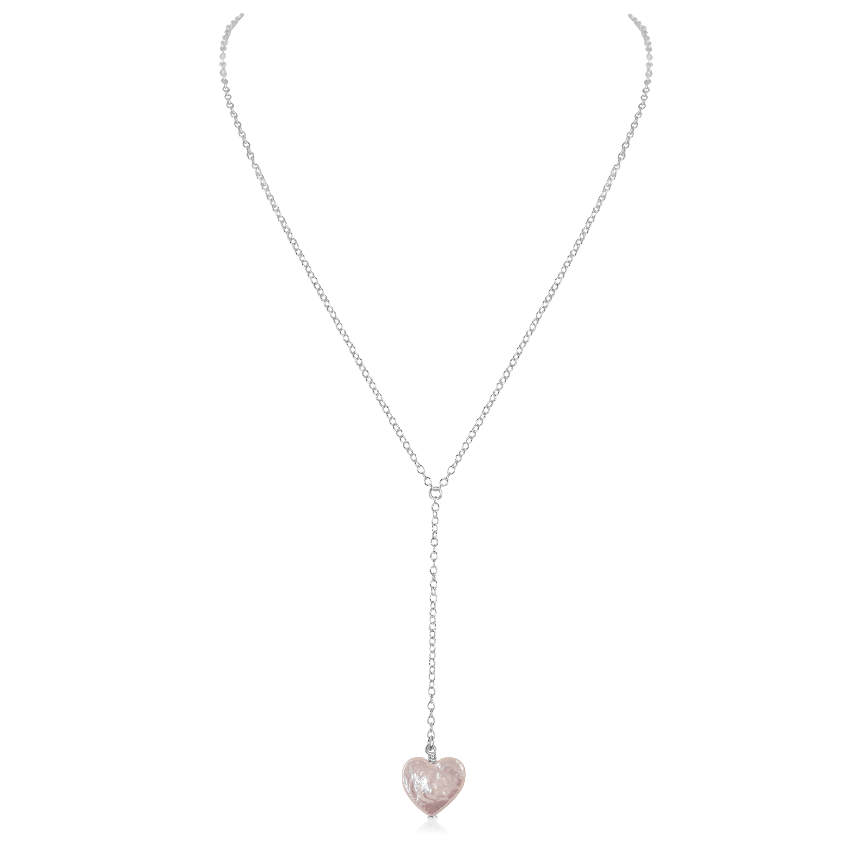 Freshwater Pearl Heart Lariat Necklace - Freshwater Pearl Heart Lariat Necklace - Sterling Silver - Luna Tide Handmade Crystal Jewellery