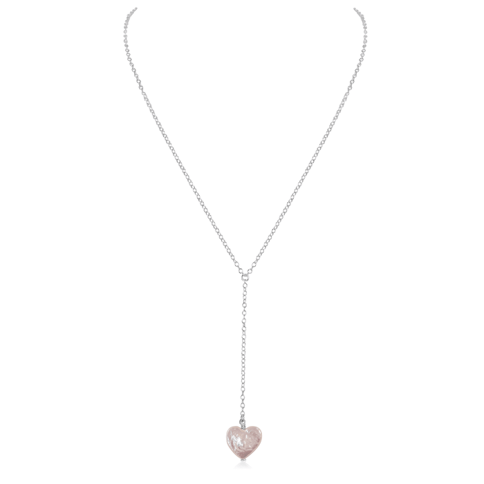 Freshwater Pearl Heart Lariat Necklace - Freshwater Pearl Heart Lariat Necklace - Sterling Silver - Luna Tide Handmade Crystal Jewellery