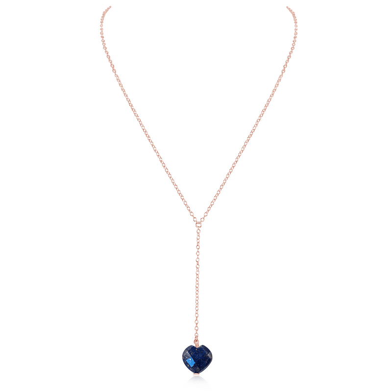 Lapis Lazuli Crystal Heart Lariat Necklace - Lapis Lazuli Crystal Heart Lariat Necklace - 14k Rose Gold Fill - Luna Tide Handmade Crystal Jewellery