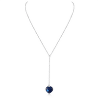 Lapis Lazuli Crystal Heart Lariat Necklace - Lapis Lazuli Crystal Heart Lariat Necklace - Sterling Silver - Luna Tide Handmade Crystal Jewellery