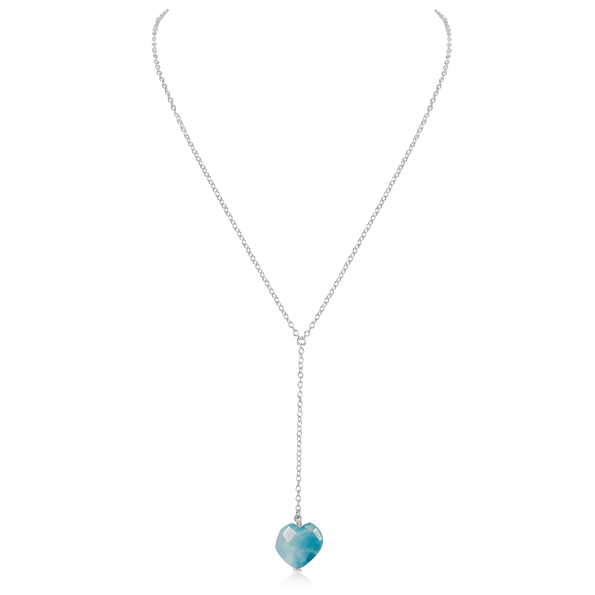 Larimar Crystal Heart Lariat Necklace - Larimar Crystal Heart Lariat Necklace - Sterling Silver - Luna Tide Handmade Crystal Jewellery