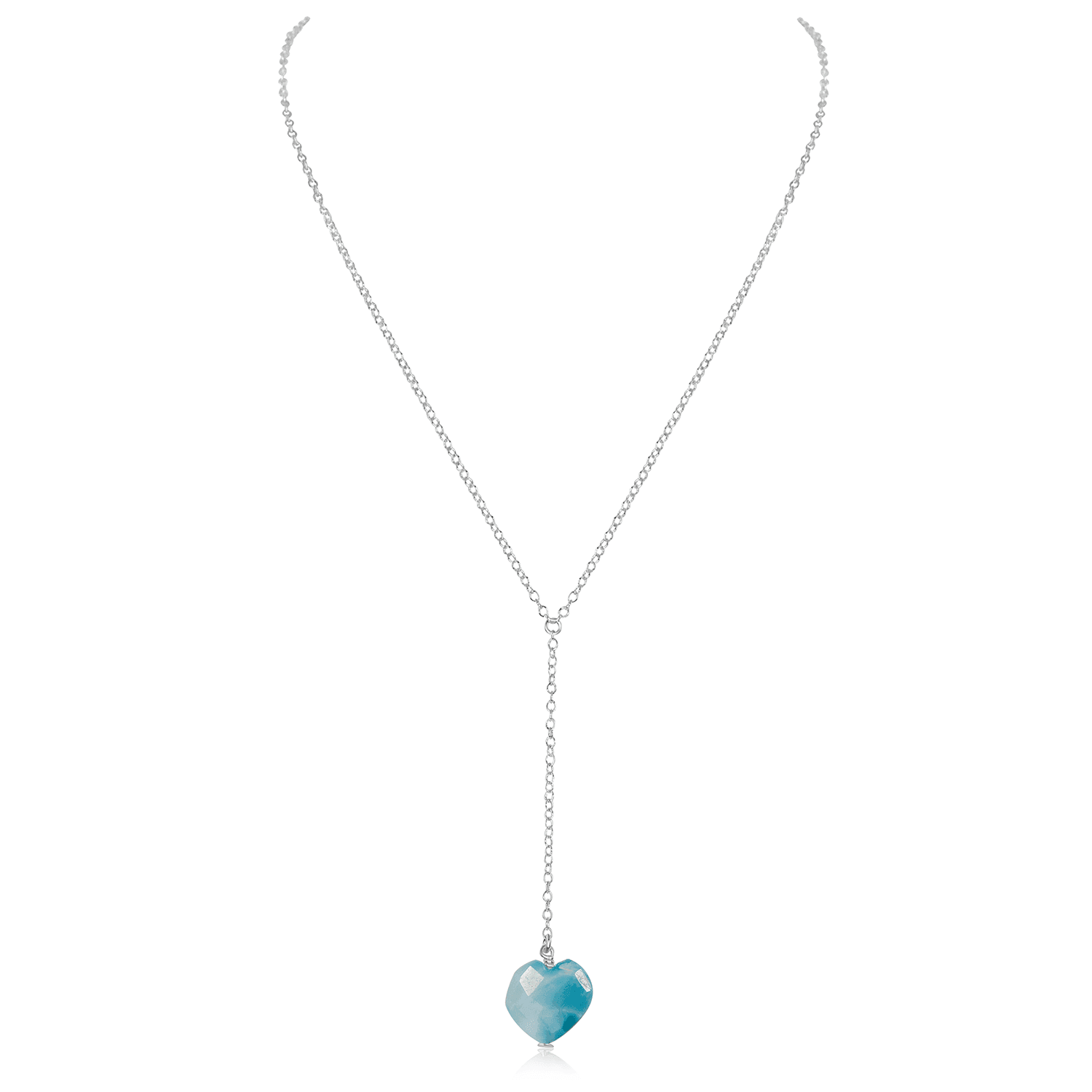 Larimar Crystal Heart Lariat Necklace - Larimar Crystal Heart Lariat Necklace - Sterling Silver - Luna Tide Handmade Crystal Jewellery